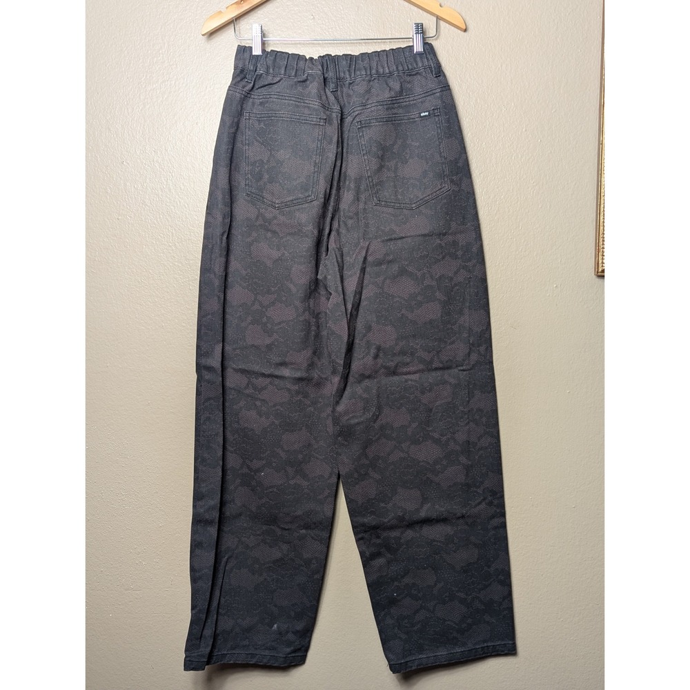 Obey Floral Lace Denim Pants Womens 26 Black Straight Leg High Rise Streetwear - Picture 2 of 12